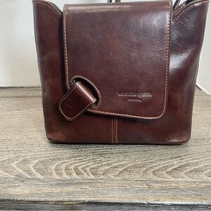 Valentino Guido Dark Brown Leather Messenger Bag crossbody. Pre-owned